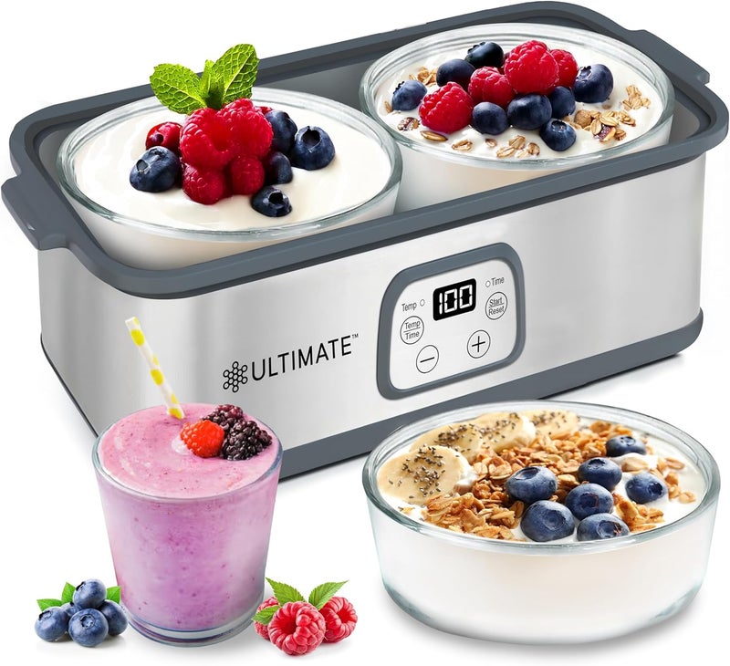 Ultimate Probiotic Yogurt Maker with Adjustable Time & Temp Control - Make Trillions of Live Probiotics with Two 1-Quart Containers for Larger Batches - Greek Yogurt Maker - LIFETIME WARRANTY - Image 1